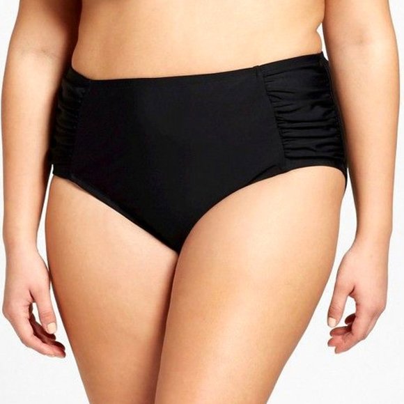 🆕 CATALINA PLUS 3X 22 24 Black Tummy Control SWIM Bottoms Ruched Sides NWT - Picture 1 of 2